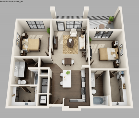 Floor plan for 2 beds, 2 baths, 1185 sqft
